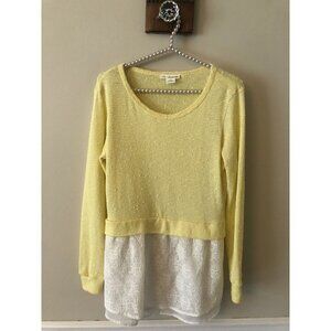 Clu + Willoughby Womens XS Sweater Tunic Top Yellow White Lightweight